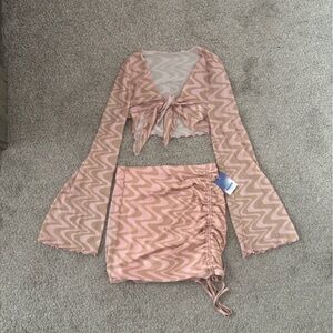Pink Swirl Patterned Top and Skirt Set